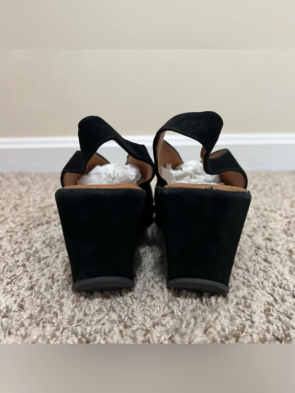 L’Amour Des Pieds Odetta Black Leather Suede Peep-Toe Platform Sandals Size 8.5